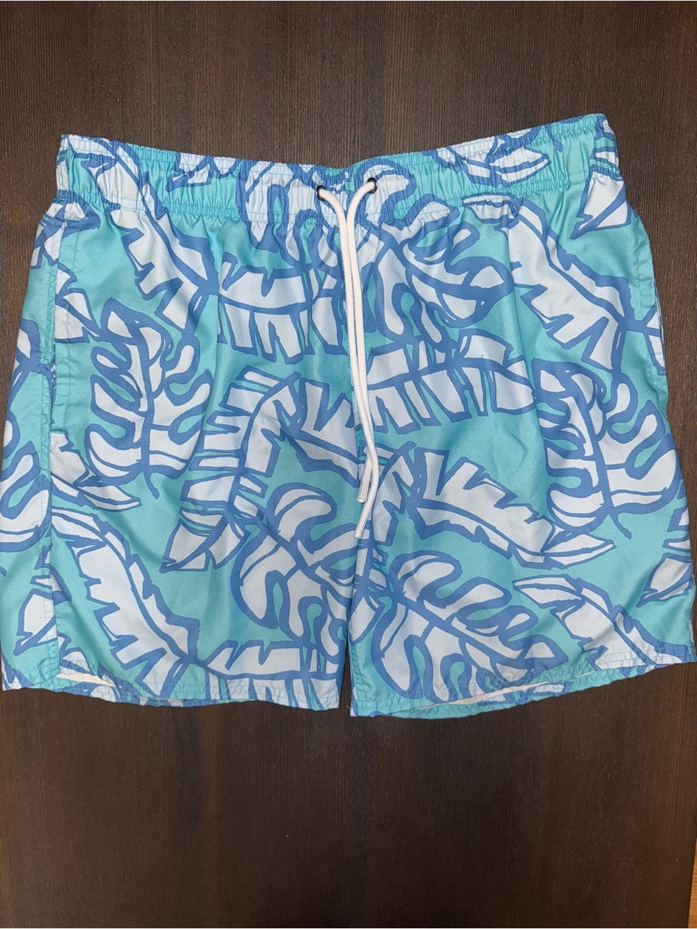 Arizona Tropical Leaf Print Swim Trunks - Aqua & White Size L